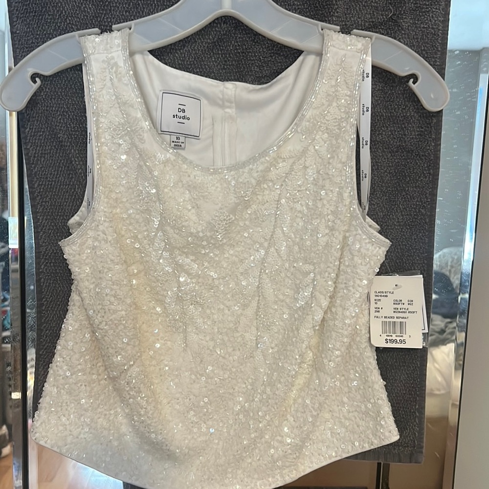 Brand new sequin white top.  (Crop) Zipper back. Tags still on